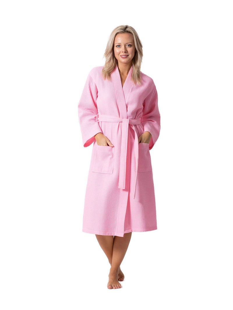Turkish Linen Waffle Knit Lightweight Kimono Spa & Bath Robes for Women - Quick Dry - Soft (Pink, XX-Large) - Image 1
